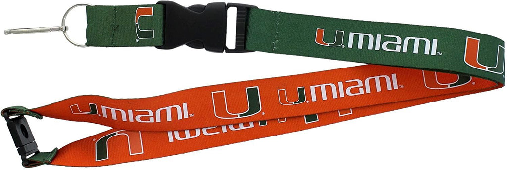 Aminco NCAA Miami Hurricanes Reversible Lanyard Keychain Badge Holder With Safety Clip