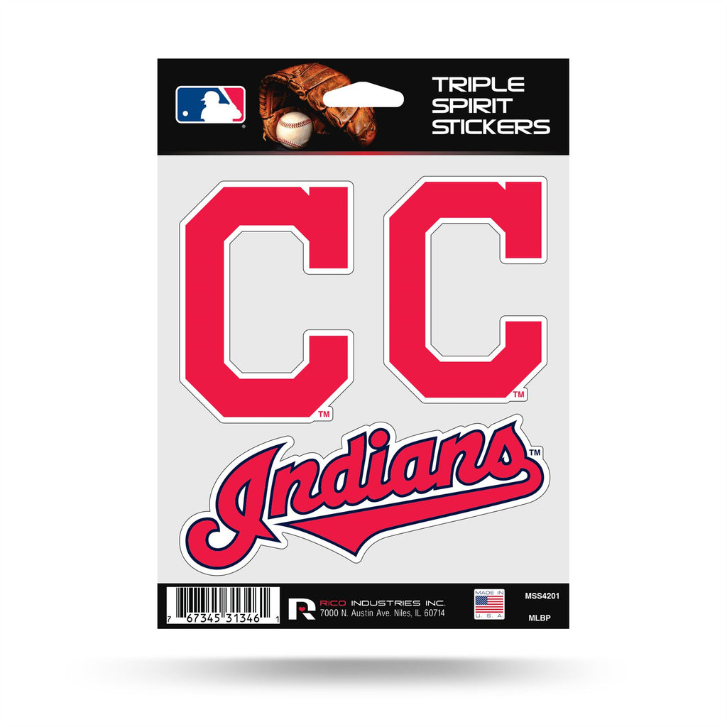 Rico MLB Cleveland Indians Triple Spirit Stickers 3 Pack Team Decals