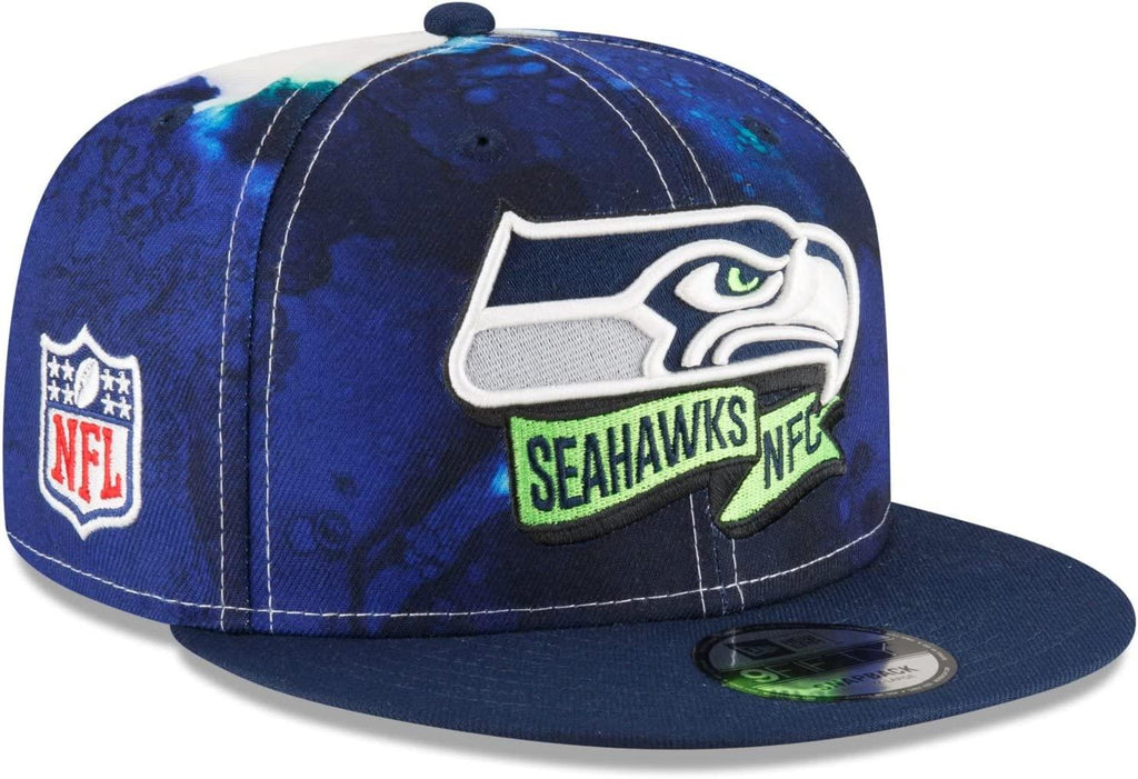 New Era NFL Men's Seattle Seahawks 2022 Sideline 9FIFTY Ink Dye Snapback Hat Navy OSFM