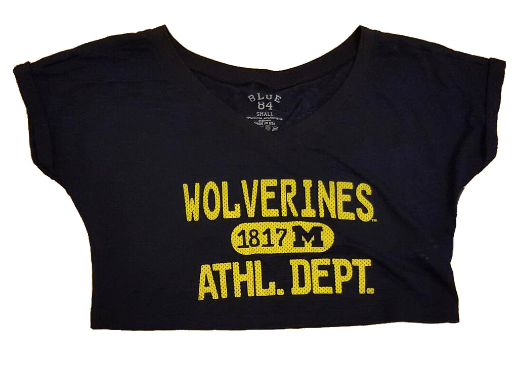 Blue 84 NCAA Women's Michigan Wolverines Burnout Cropped Top