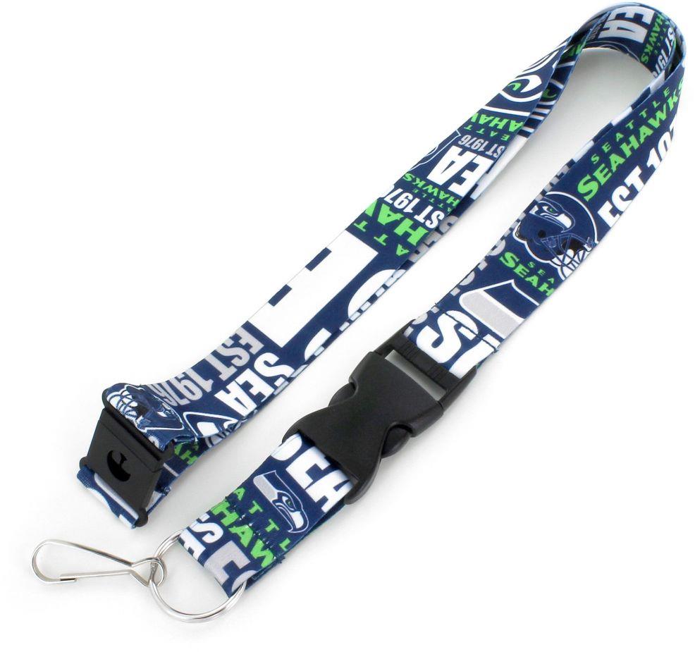 Aminco NFL Seattle Seahawks Dynamic Lanyard Keychain Badge Holder With Safety Clip