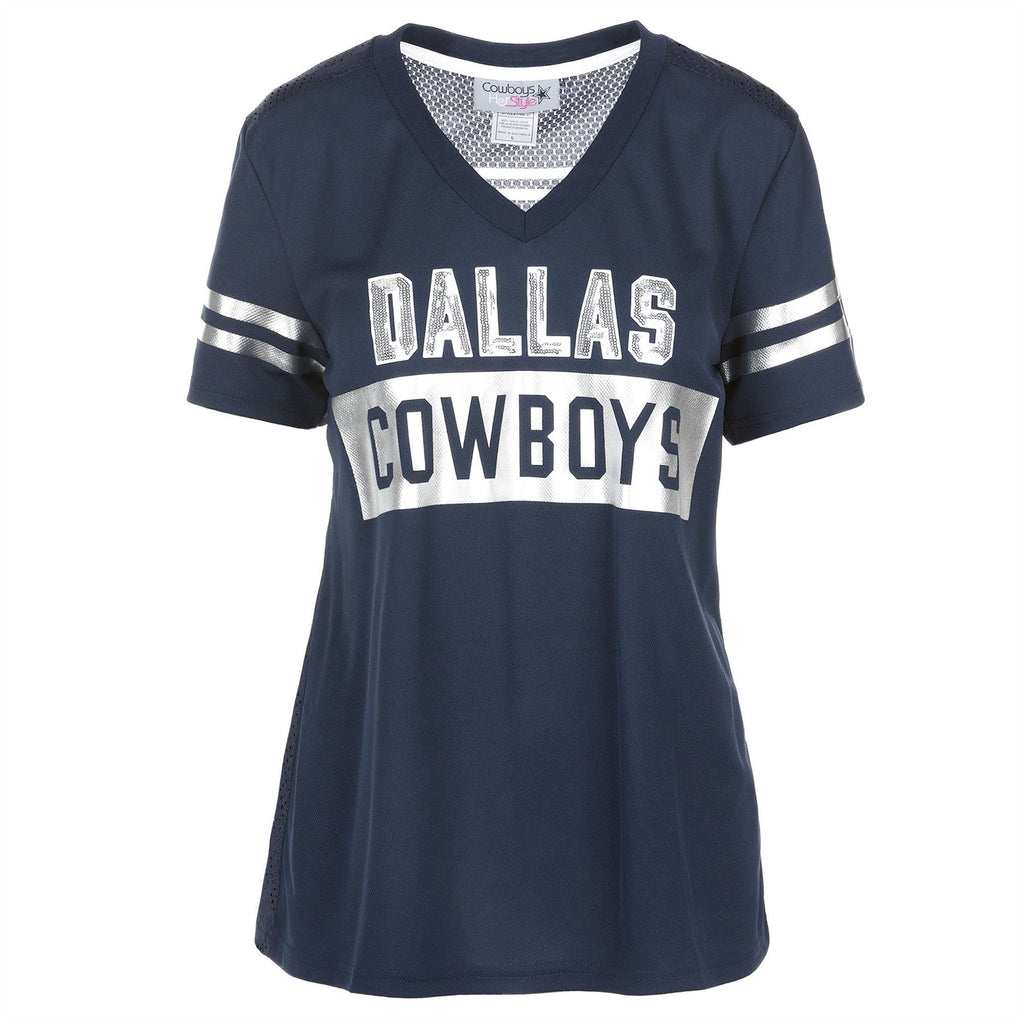 DCM NFL Women’s Dallas Cowboys Lotus V-neck T-Shirt Navy