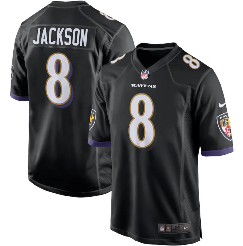 Nike NFL Men’s #8 Lamar Jackson Baltimore Ravens Game Player Jersey