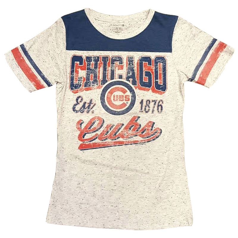 Women's G-III 4Her by Carl Banks White Chicago Cubs Team Graphic V-Neck Fitted T-Shirt