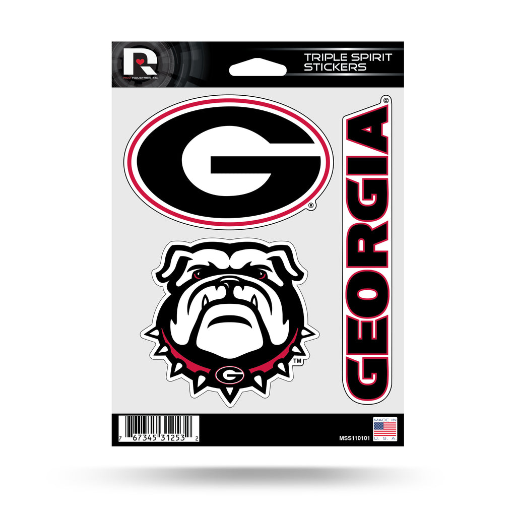 NCAA Georgia Bulldogs Triple Spirit Stickers 3 Pack Team Decals