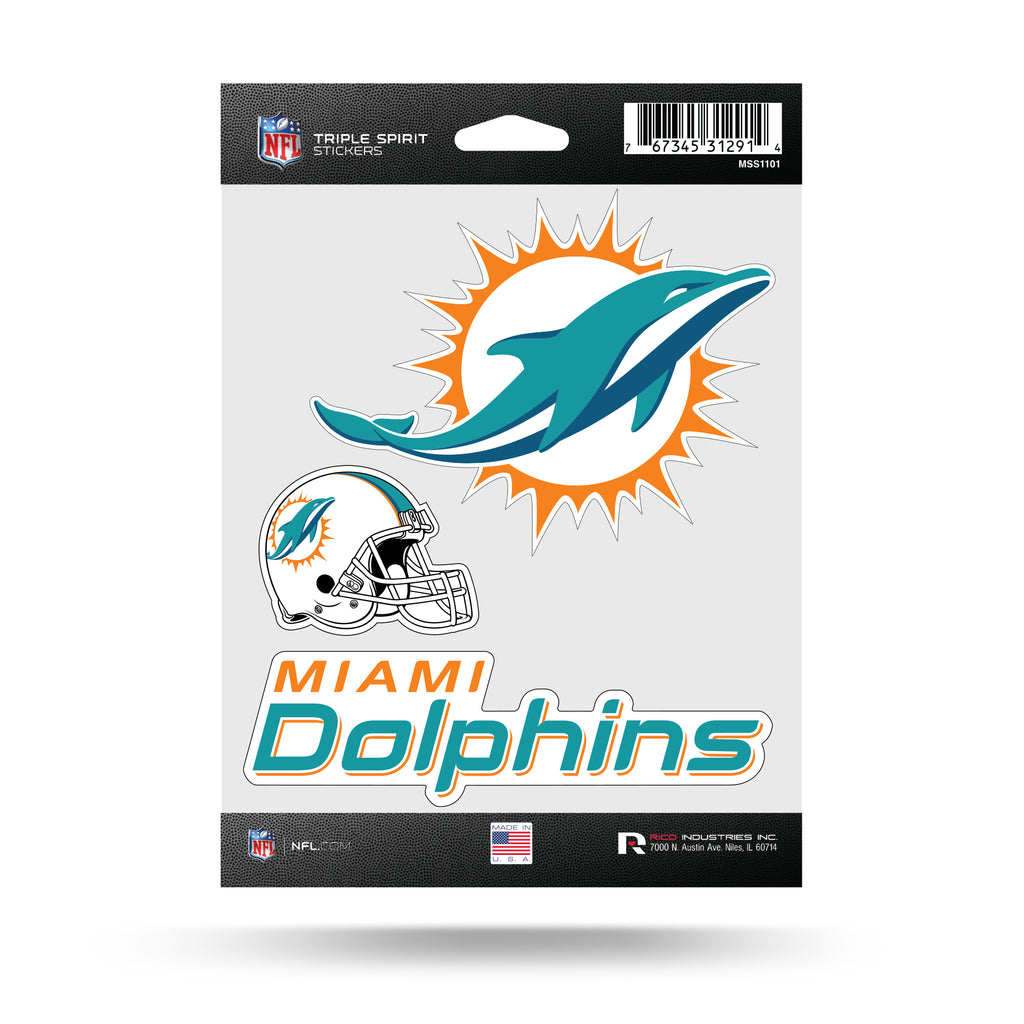 NFL Miami Dolphins Triple Spirit Stickers 3 Pack Team Decals