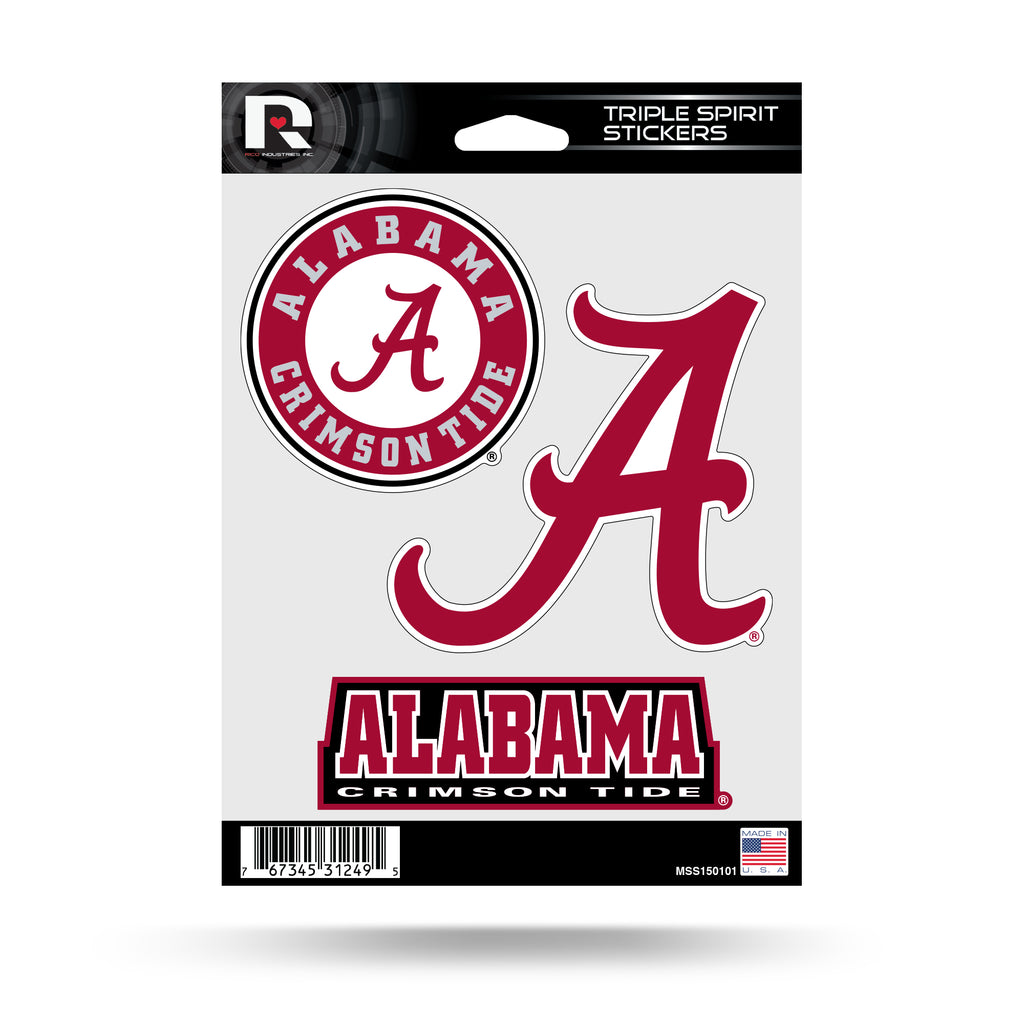 NCAA Alabama Crimson Tide Triple Spirit Stickers 3 Pack Team Decals