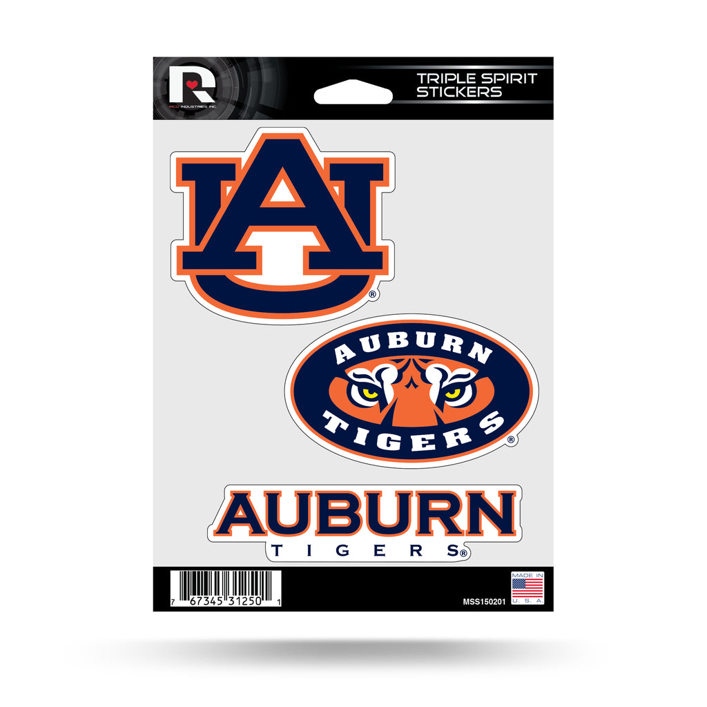 NCAA Auburn Tigers Triple Spirit Stickers 3 Pack Team Decals