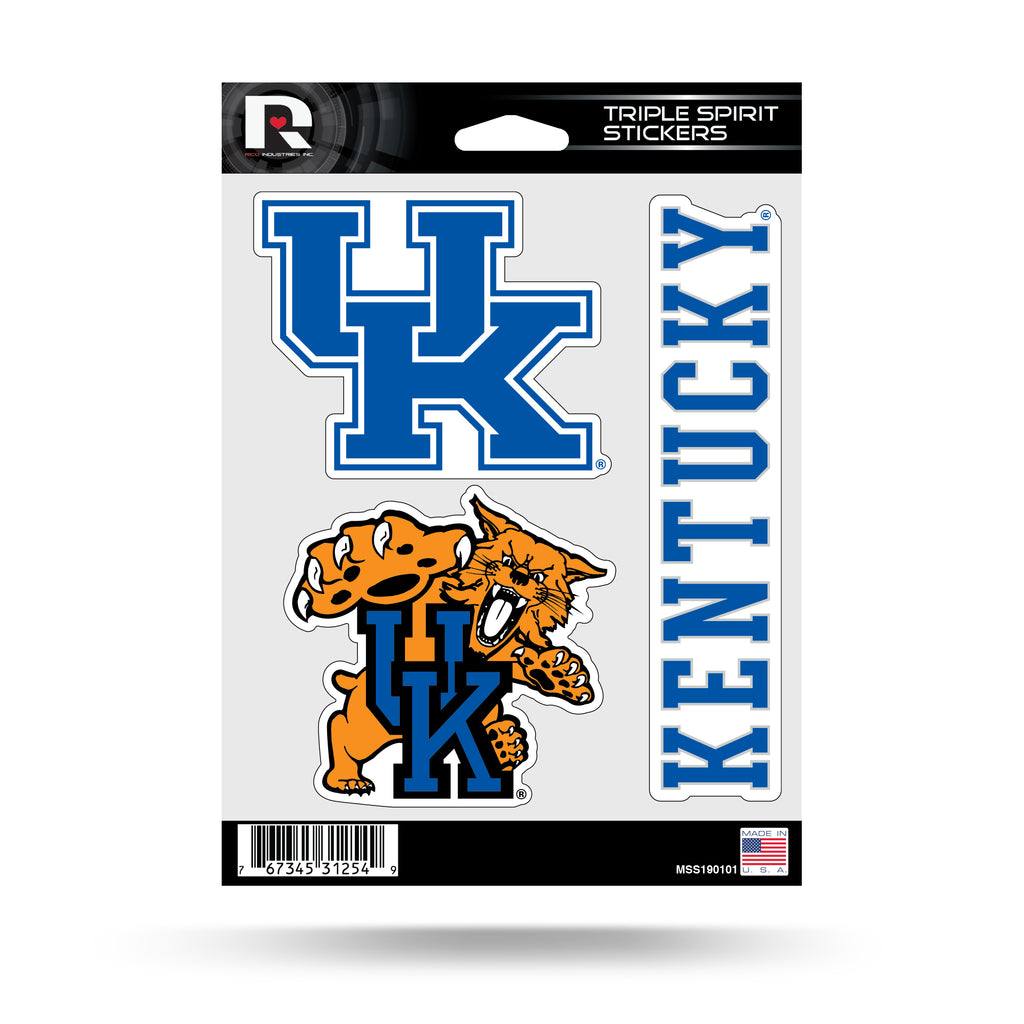NCAA Kentucky Wildcats Triple Spirit Stickers 3 Pack Team Decals