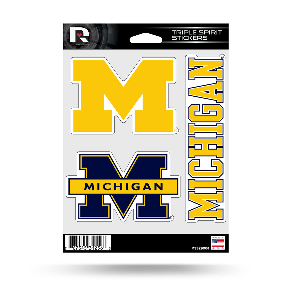 Rico NCAA Michigan Wolverines Triple Spirit Stickers 3 Pack Team Decals