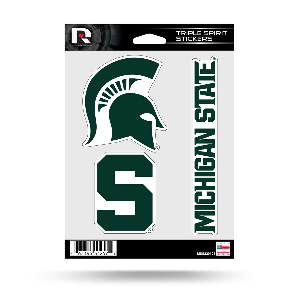 Rico NCAA Michigan State Spartans Triple Spirit Stickers 3 Pack Team Decals