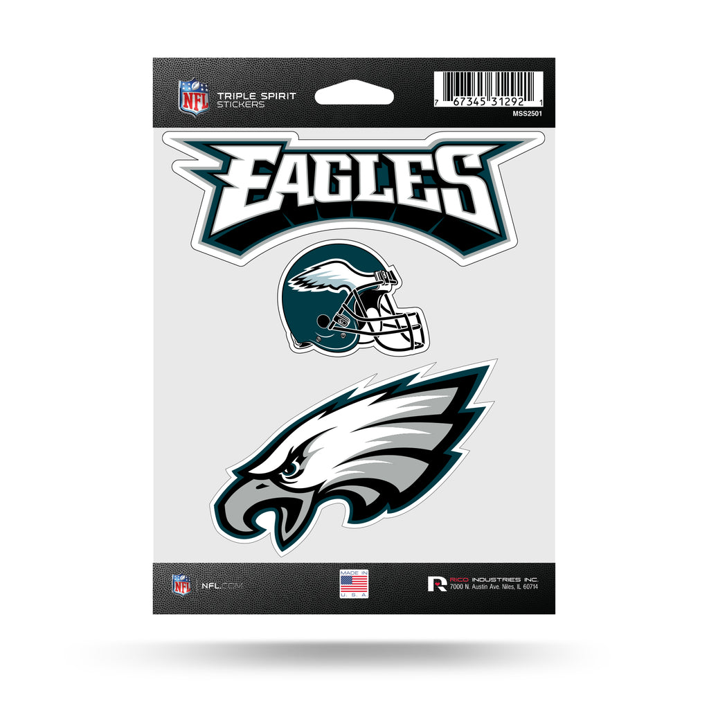 NFL Philadelphia Eagles Triple Spirit Stickers 3 Pack Team Decals