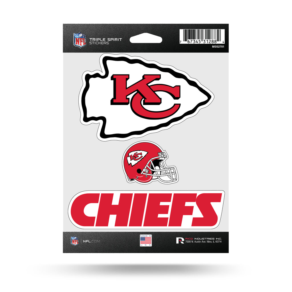 Rico NFL Kansas City Chiefs Triple Spirit Stickers 3 Pack Team Decals