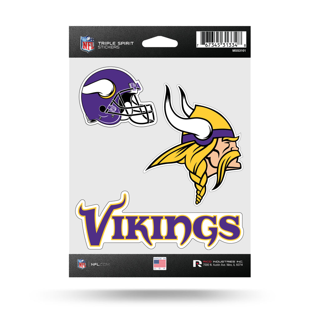 Rico NFL Minnesota Vikings Triple Spirit Stickers 3 Pack Team Decals