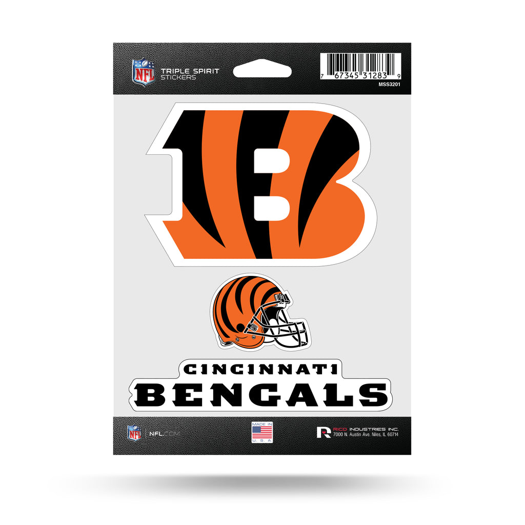 NFL Cincinnati Bengals Triple Spirit Stickers 3 Pack Team Decals