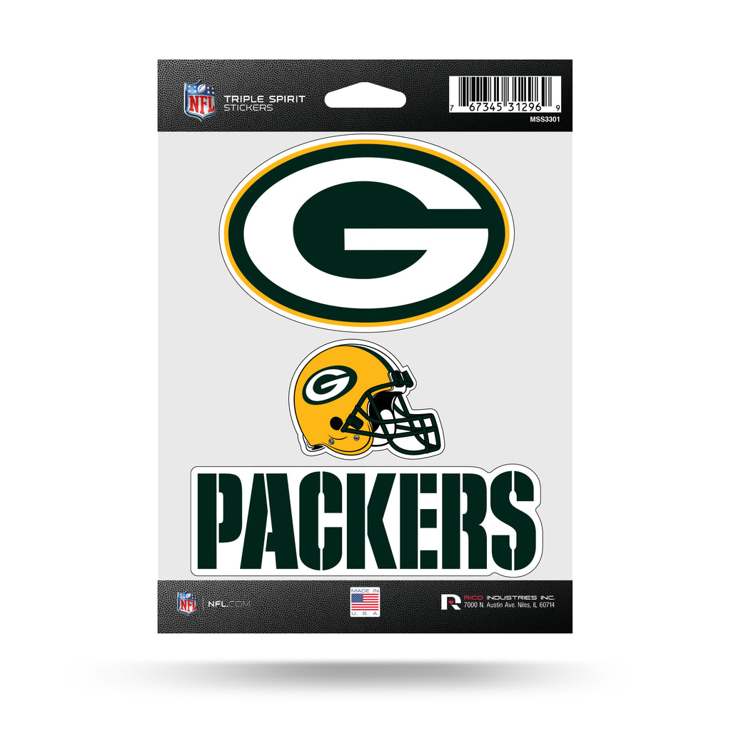 NFL Green Bay Packers Triple Spirit Stickers 3 Pack Team Decals