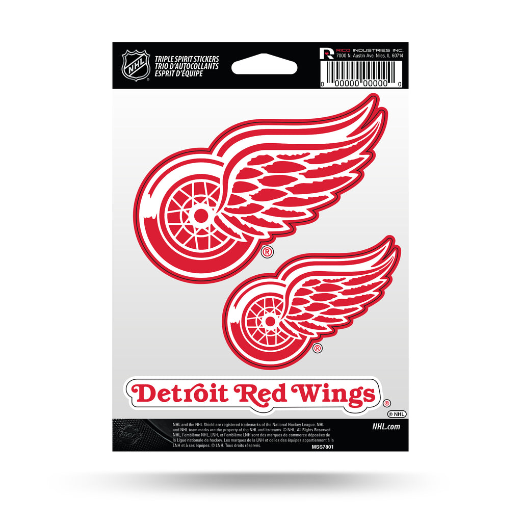 Rico NHL Detroit Red Wings Triple Spirit Stickers 3 Pack Team Decals