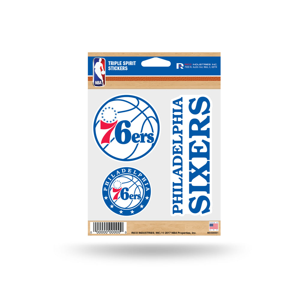 Rico NBA Philadelphia Sixers Triple Spirit Stickers 3 Pack Team Decals