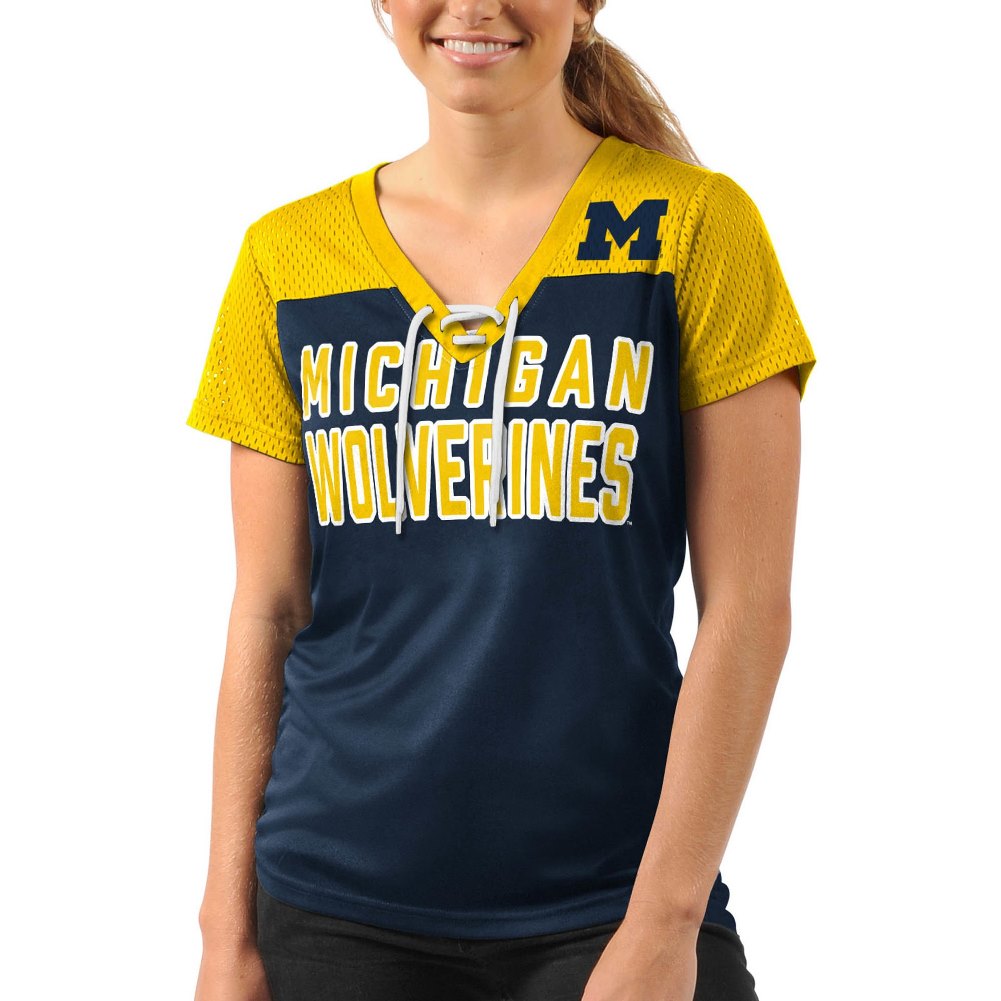 G-III NCAA Women's Michigan Wolverines Shake Down Lace Mesh T-Shirt