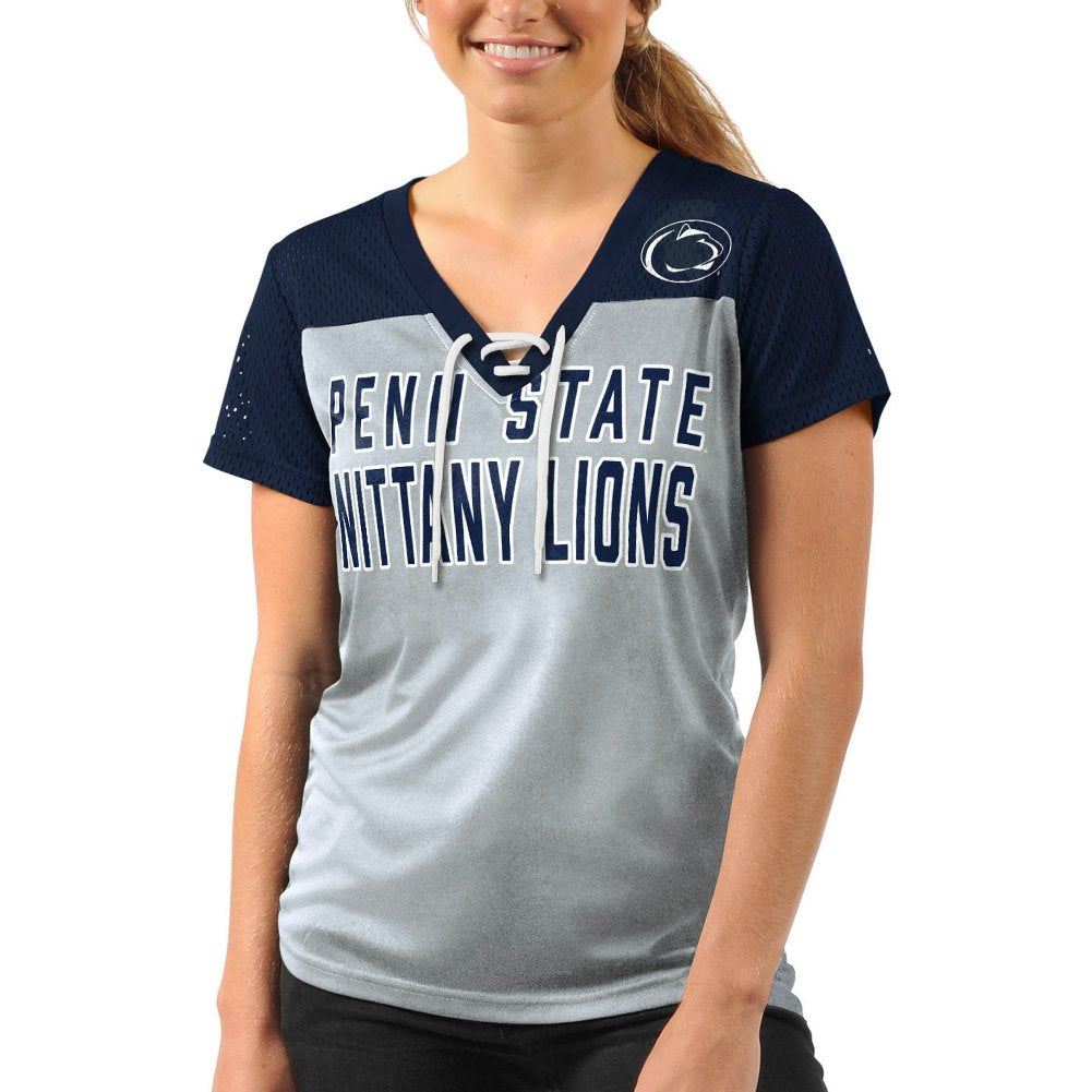 G-III NCAA Women's Penn State Nittany Lions Shake Down Lace Mesh T-Shirt Grey