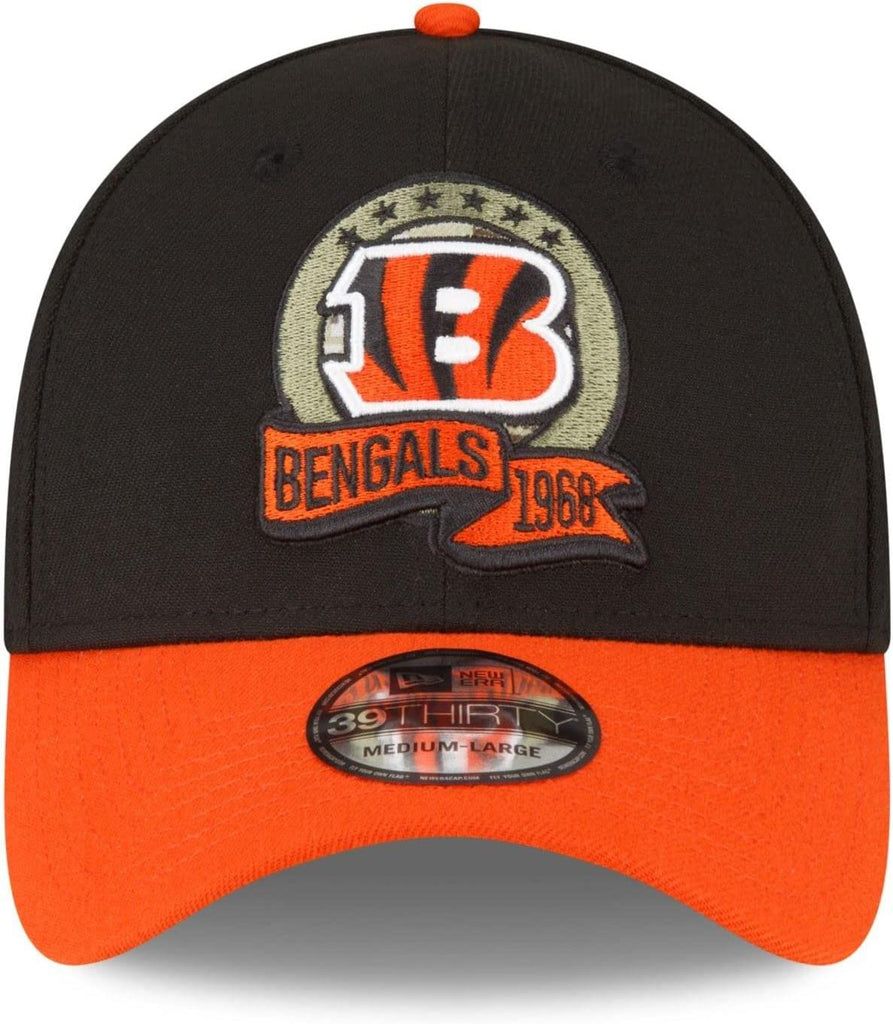 Men's New Era Black Cincinnati Bengals Stripe 39THIRTY Flex Hat Size: Small/Medium