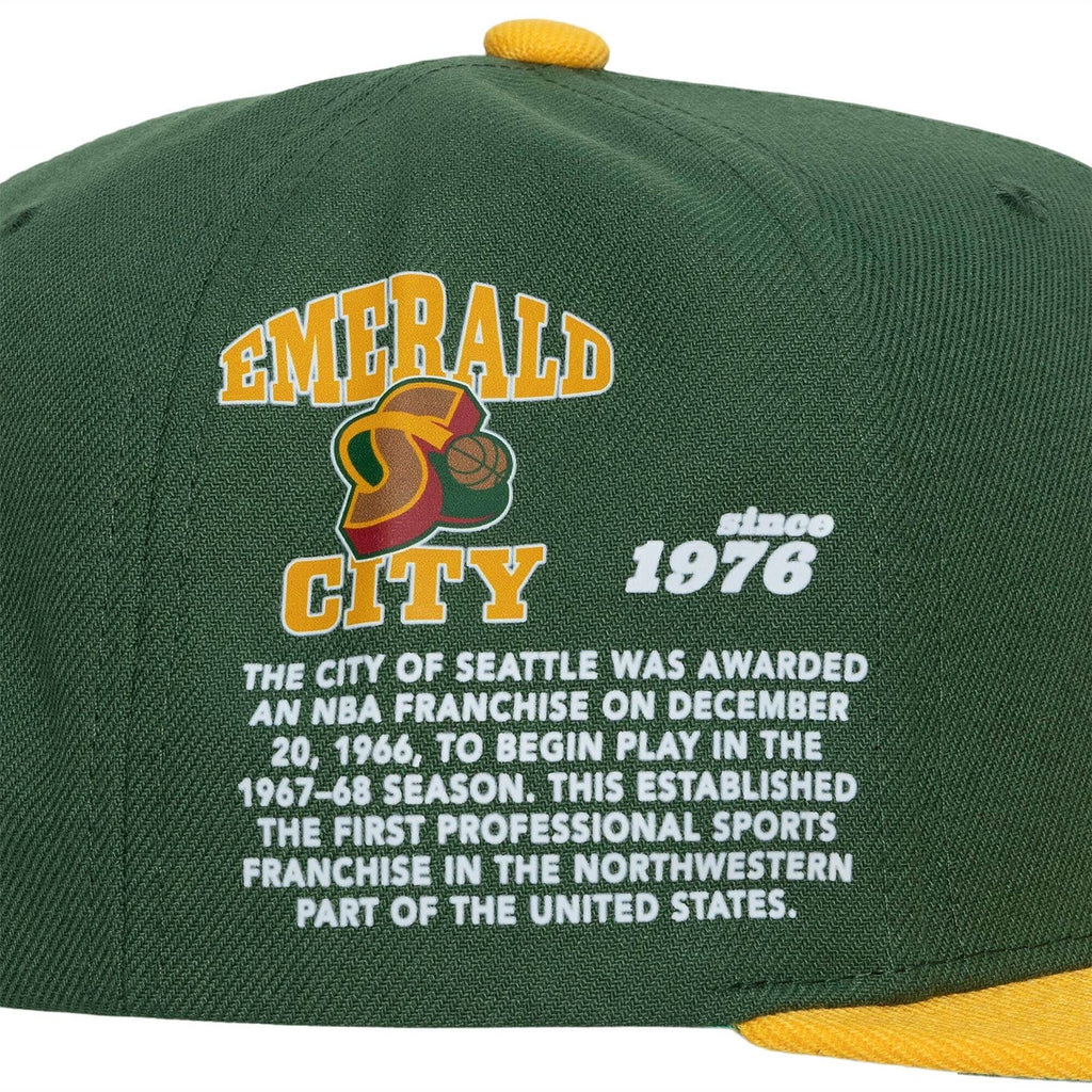 Mitchell & Ness NBA Men's Seattle SuperSonics Team Origins HWC Snapback Adjustable Hat Green/Gold