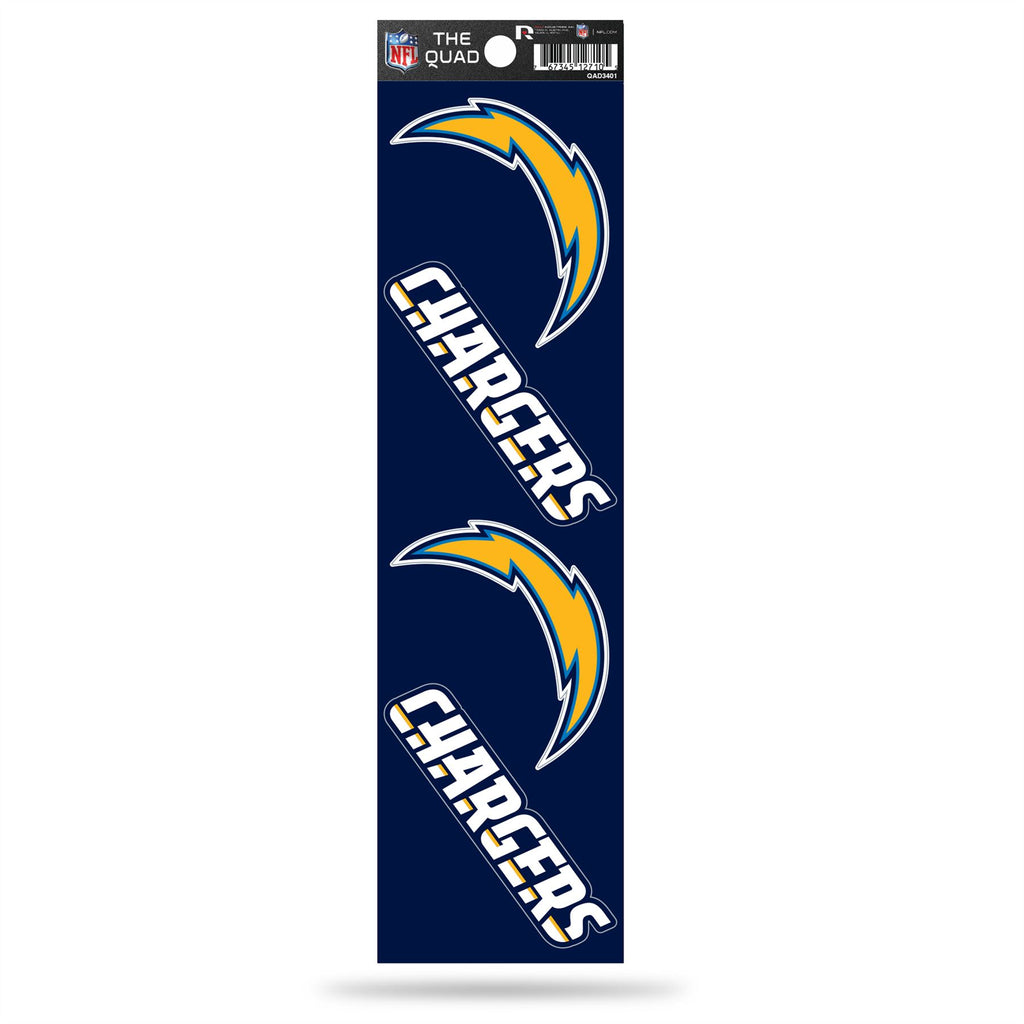 Rico NFL Los Angeles Chargers The Quad 4 Pack Auto Decal Car Sticker Set QAD