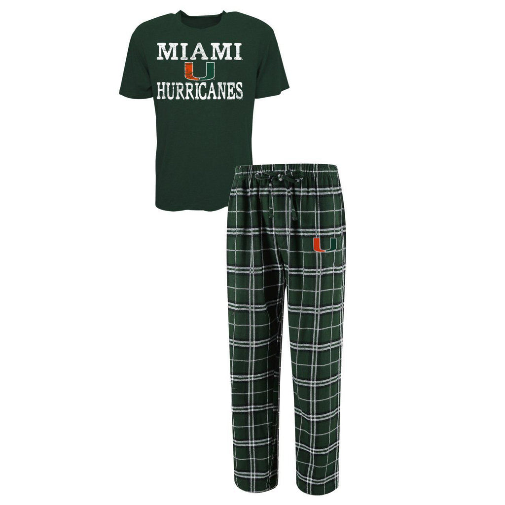 Concept Sports NCAA Men's Miami Hurricanes Duo Shirt And Pants Pajama Sleepwear Set