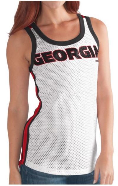 G-III NCAA Women's Georgia Bulldogs Touchback Mesh Tank Top White