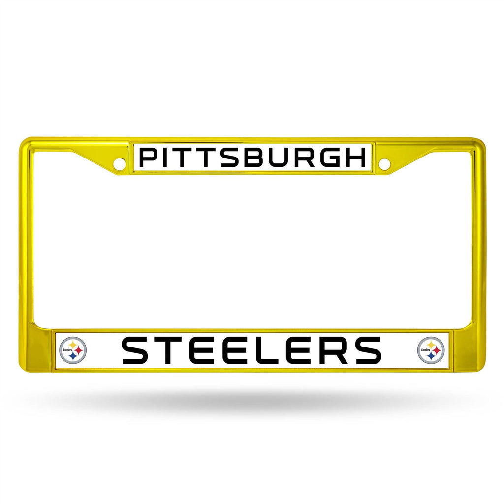 Rico NFL Pittsburgh Steelers Colored Auto Tag Chrome Frame FCC Yellow