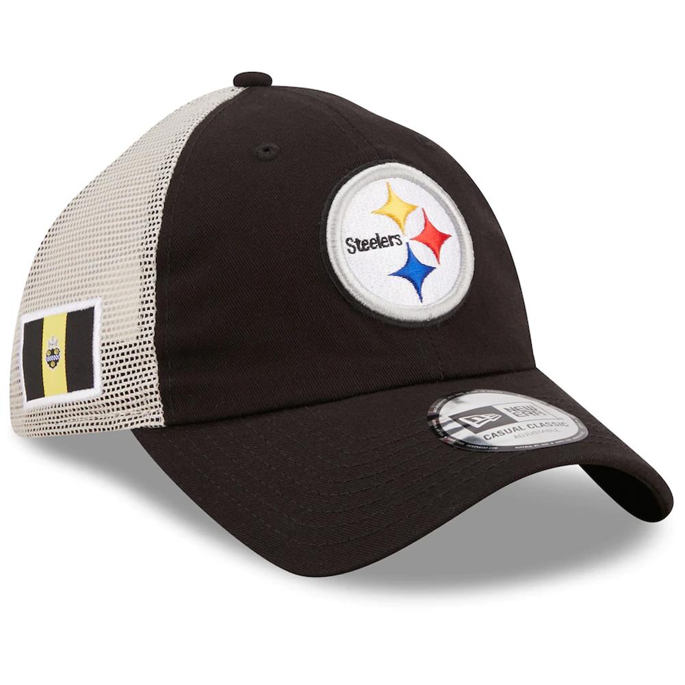 New Era NFL Men's Pittsburgh Steelers Flag 9TWENTY Adjustable Trucker Hat Black/Khaki One Size