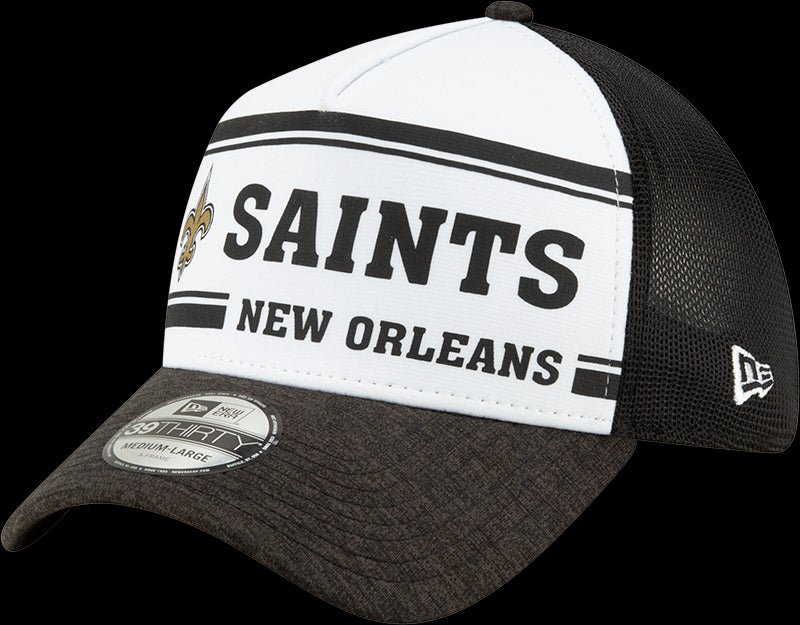 New Era Orleans Saints White/Black 2019 NFL Sideline Home Official 39THIRTY 1970s Flex Hat Size: Medium/Large
