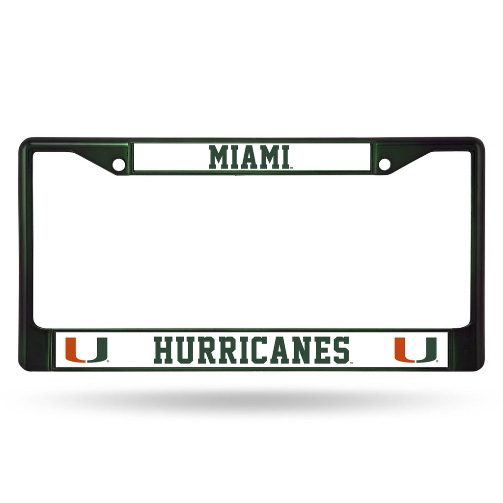 Rico NCAA Miami Hurricanes Colored Auto Tag Chrome Frame FCC Dark Green