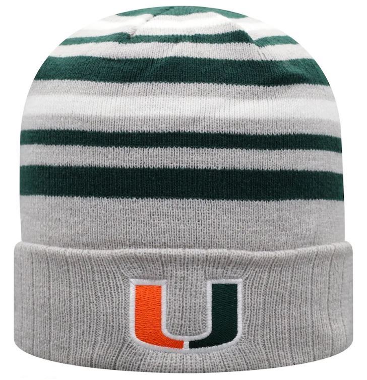 Top Of The World NCAA Men's Miami Hurricanes All Day Cuffed Knit Beanie Green/Grey One Size