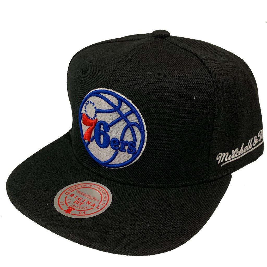 Mitchell & Ness NBA Men's Philadelphia 76ers English Dropback Snapback Hat Black OSFA