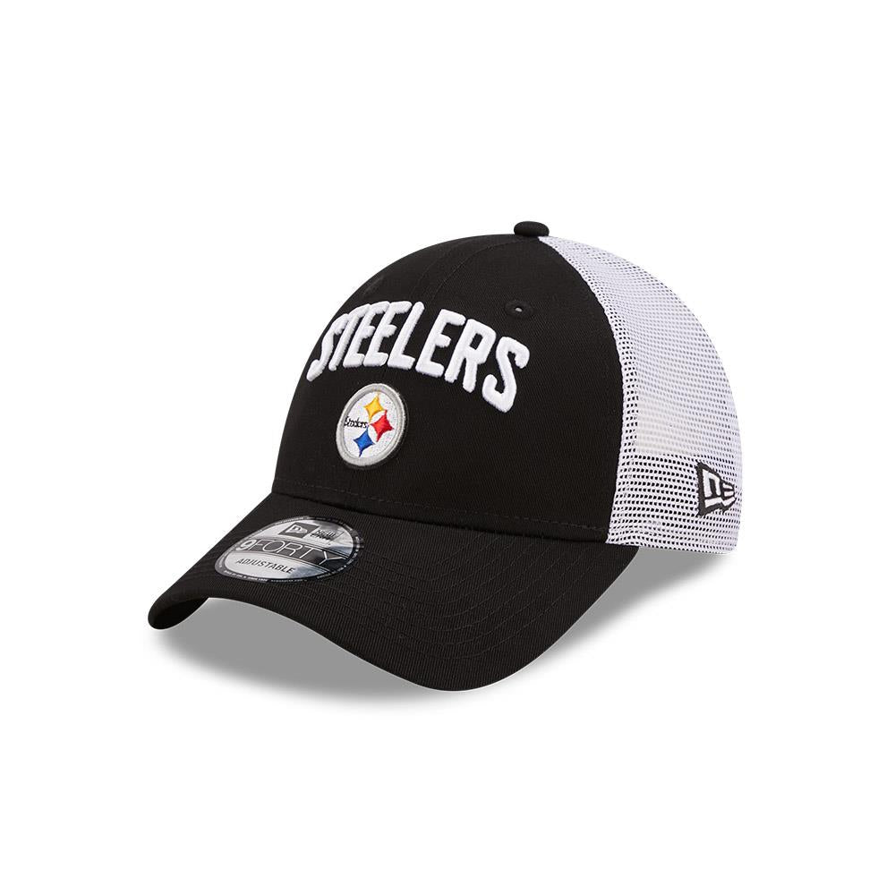 New Era NFL Men’s Pittsburgh Steelers Team Title 9FORTY Adjustable Snapback Trucker Hat Black/White