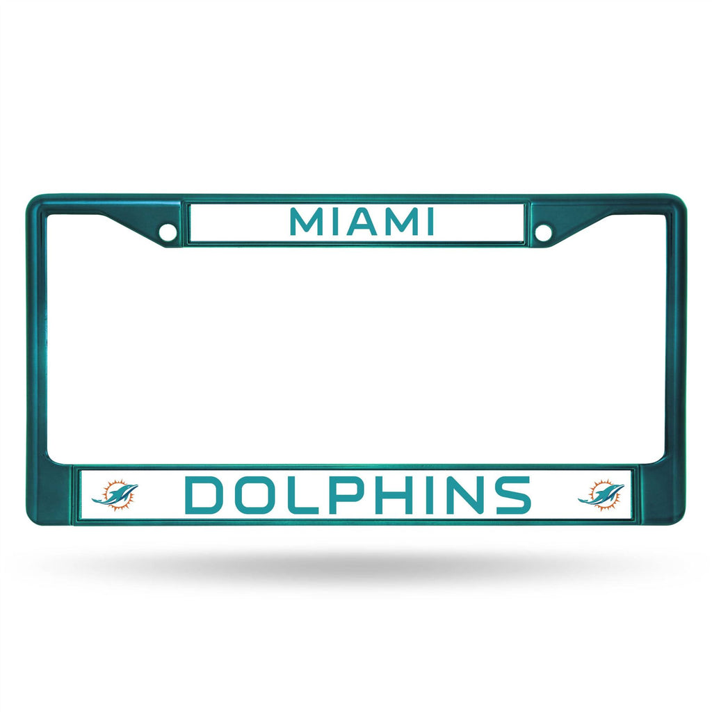 Rico NFL Miami Dolphins Colored Auto Tag Chrome Frame FCC Aqua