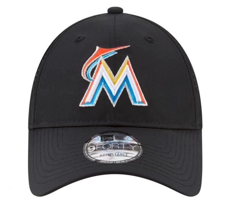 New Era MLB Men's Miami Marlins Perf Pivot 9TWENTY Adjustable Hat Black OSFA
