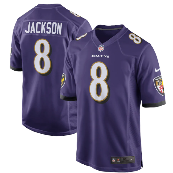 Nike NFL Men’s #8 Lamar Jackson Baltimore Ravens Game Player Jersey