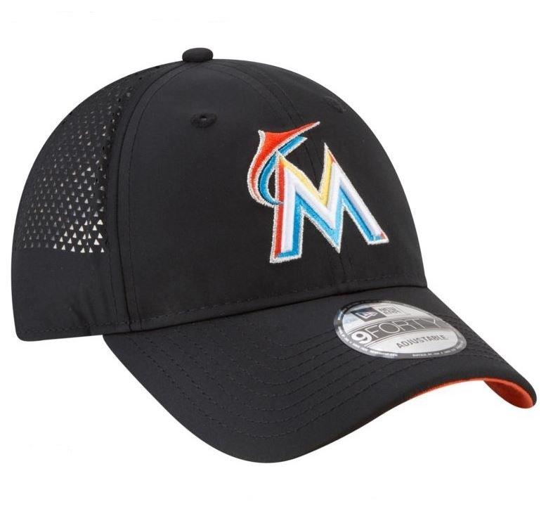 New Era MLB Men's Miami Marlins Perf Pivot 9TWENTY Adjustable Hat Black OSFA