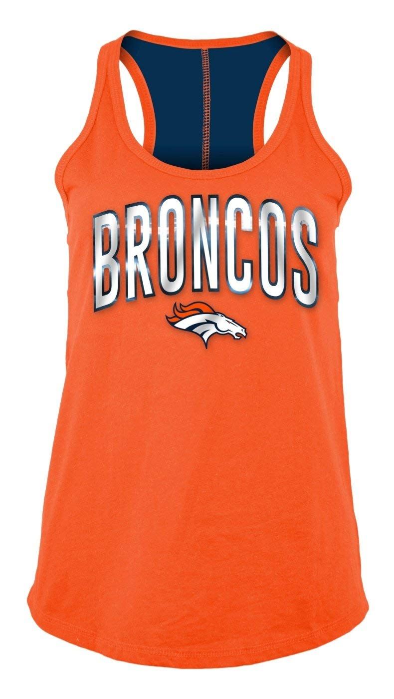 Denver Broncos 5th & Ocean by New Era Women's Sequin Baby Jersey Tank Top -  Orange/White