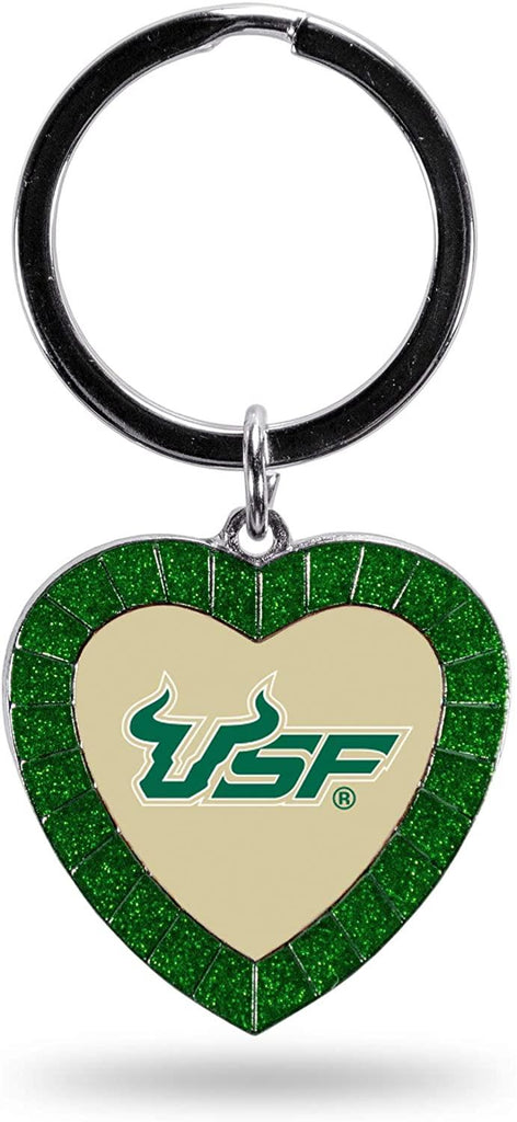 Rico NCAA USF South Florida Bulls Rhinestone Heart Colored Keychain
