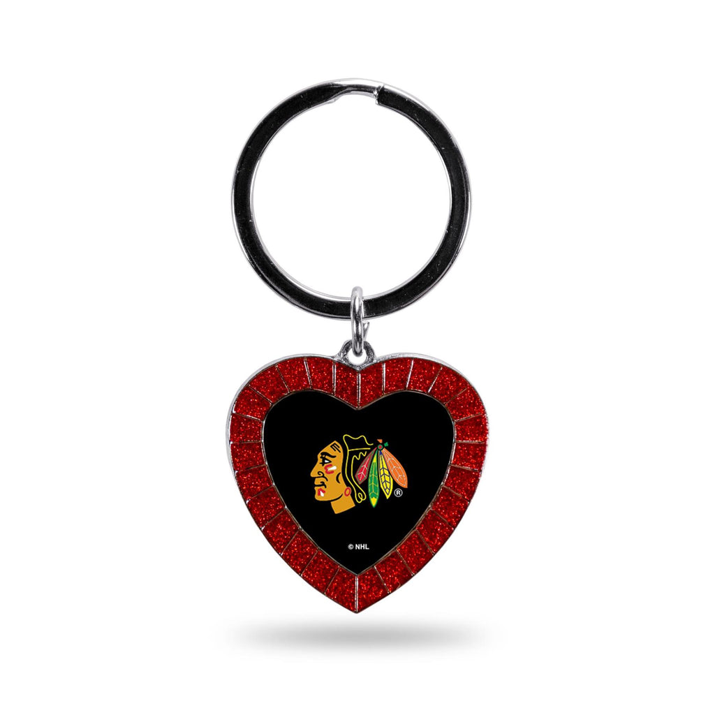 Rico NHL Chicago Blackhawks Rhinestone Heart Colored Keychain