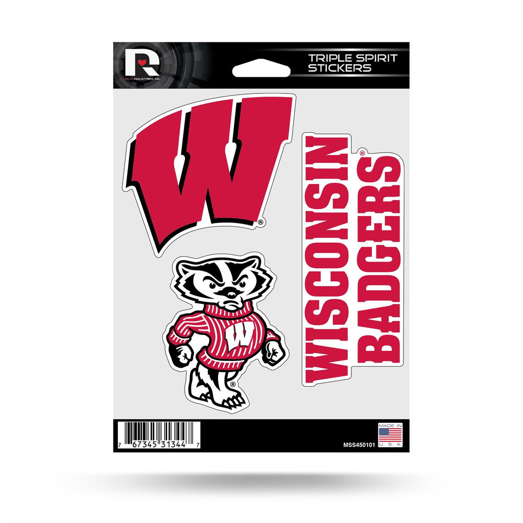 Rico NCAA Wisconsin Badgers Triple Spirit Stickers 3 Pack Team Decals