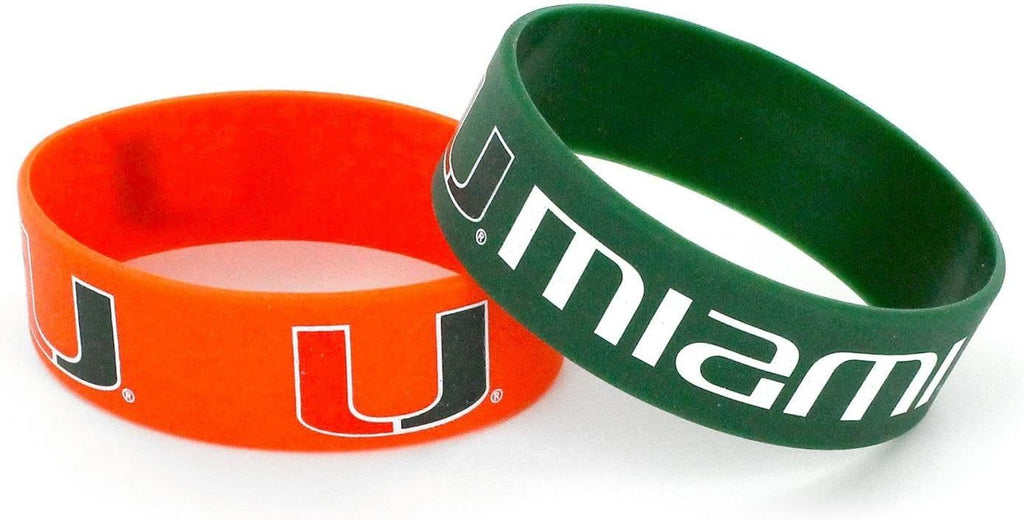 Aminco NCAA Miami Hurricanes 2 Pack Wide Silicone Bracelets
