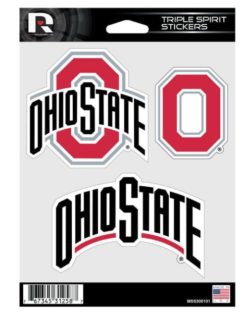 Rico NCAA Ohio State Buckeyes Triple Spirit Stickers 3 Pack Team Decals