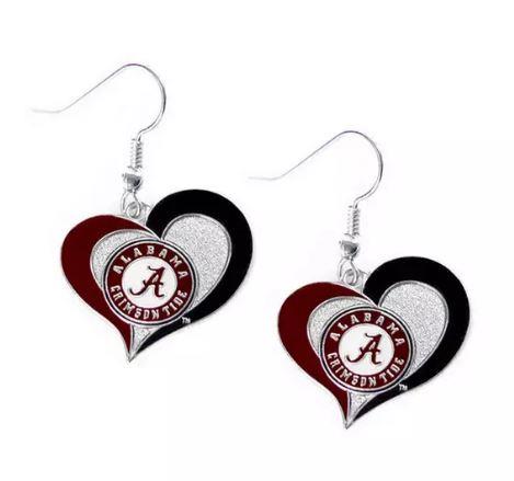 Aminco NCAA Women's Alabama Crimson Tide Swirl Heart Earrings