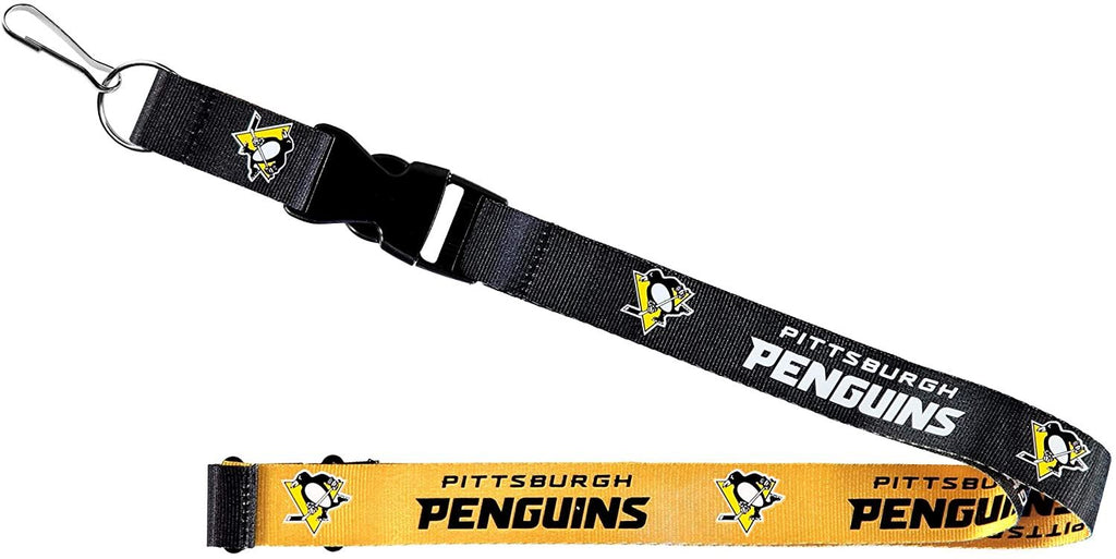 Aminco NHL Pittsburgh Penguins Reversible Lanyard Keychain Badge Holder With Safety Clip