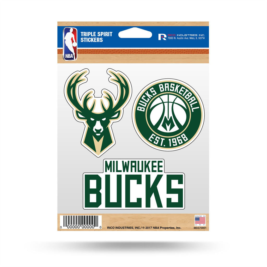 Rico NBA Milwaukee Bucks Triple Spirit Stickers 3 Pack Team Decals
