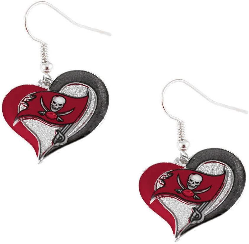 Aminco NFL Women's Tampa Bay Buccaneers Swirl Heart Earrings